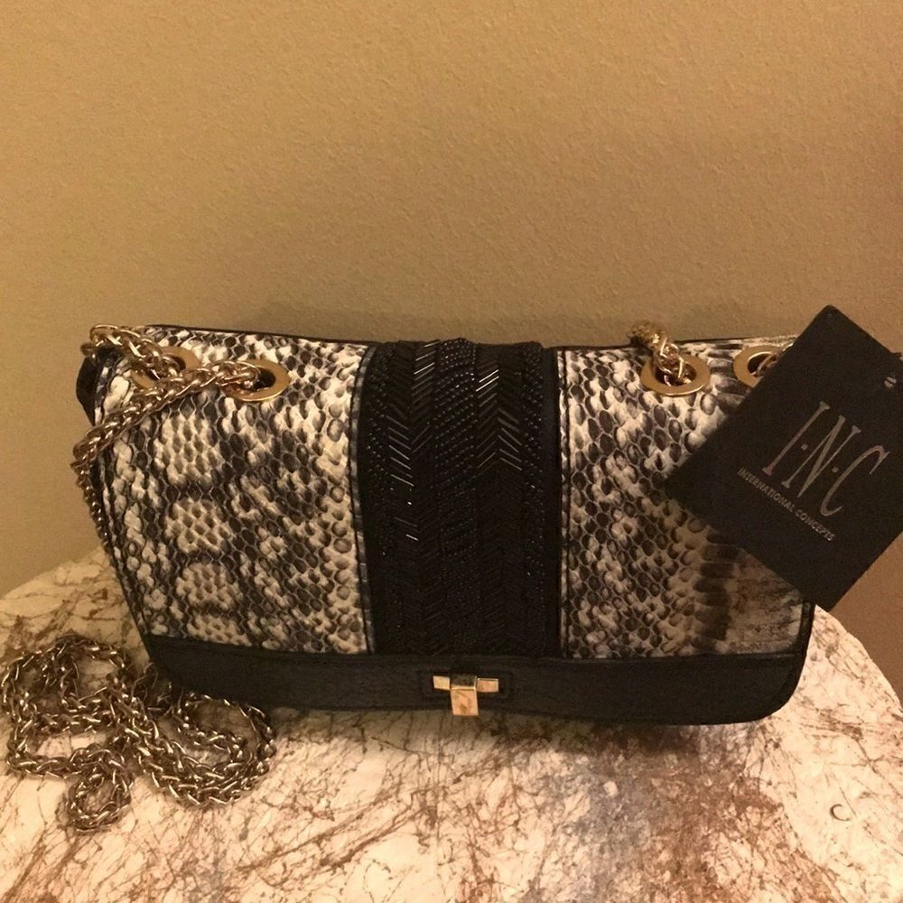 NWT INC concepts faux leather crossbody blk/white